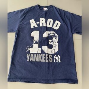 [L-Adult/PTP:21”]Vintage Majestic NY Yankees A-Rod Alex Rodriguez Jersey T Shirt